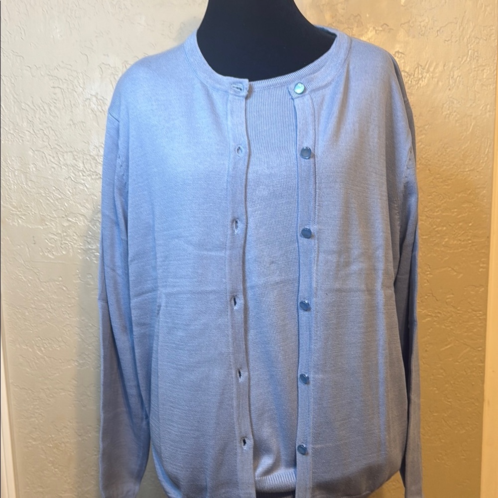 FA Blue Cardigan Sweater Classic Knit